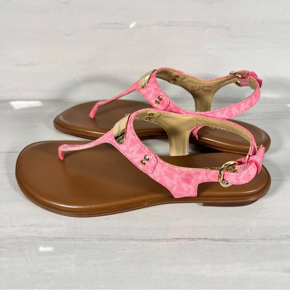 Michael Kors Plate Flat Thong Sandal Color Tea Rose Monogram Womens Size 8 - Picture 4 of 12